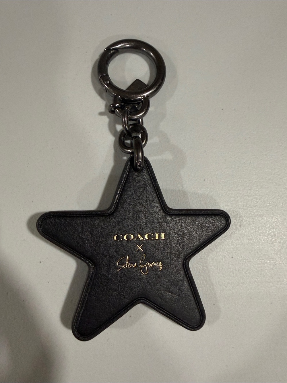 Coach Black Star Leather Keychain with Gold Logo